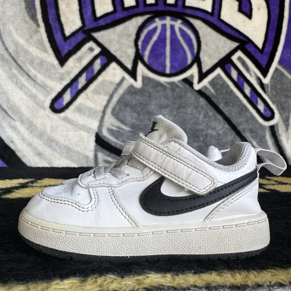 Size 7c - Nike Court Borough Low 2 Kids Sneakers Hook & Loop White/Black